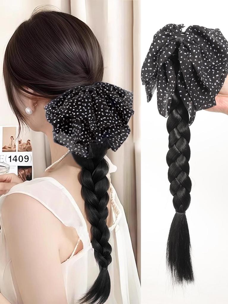 Braids Ponytails Synthetic Wig Polka Dot Bow Hair Accessories Braided Ponytail Wig Bow Hair Accessories Braided Wig