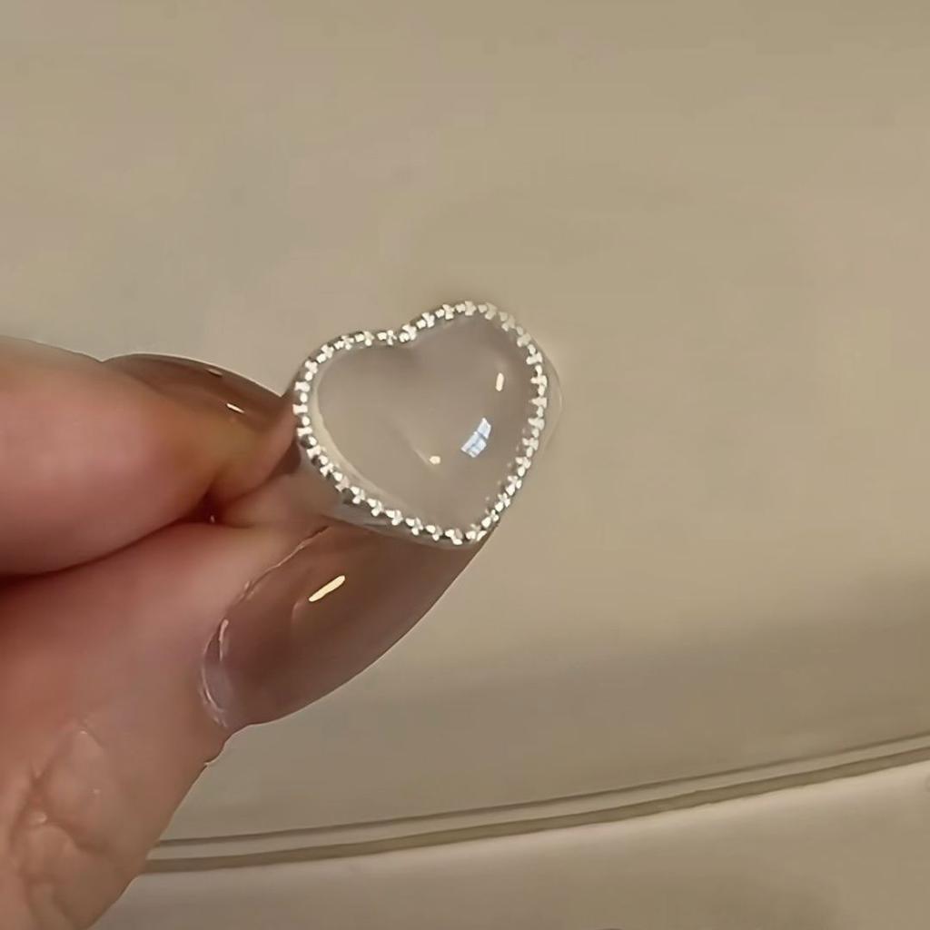 Vintage Silver Color Love Heart Ring For Women Girl Trendy Simple Temperament Sweet Wedding Bride Aesthetic Jewelry Gift