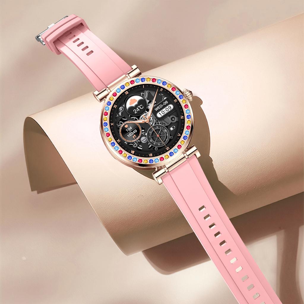 CF30 1.27-inch Silicone Strap Women Diamond Decor Smart Watch Health Monitoring Waterproof Smart Bracelet