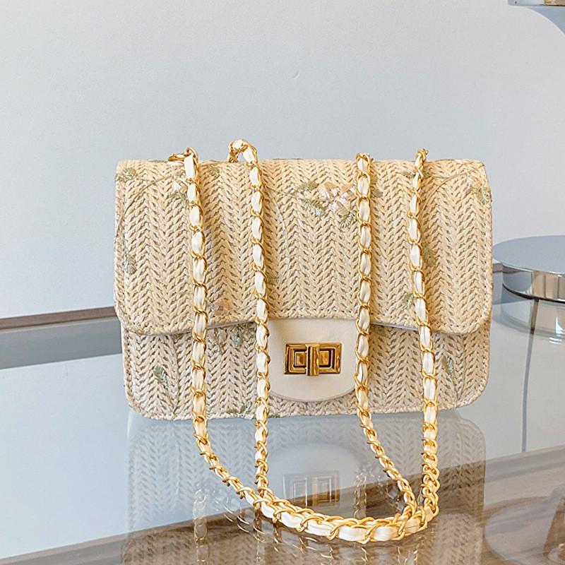 Trendy Street Style Small Saddle Bag With Elegant Lace Flowers And Chain Straps OffWhite