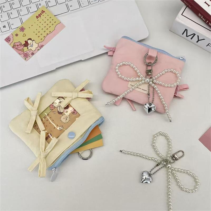 Cute Bow Card Holder Coin Purse Storage Bag Photocard Holder Idol Photo Display Storage Protect Cover Keyring Pendant Bag Charms