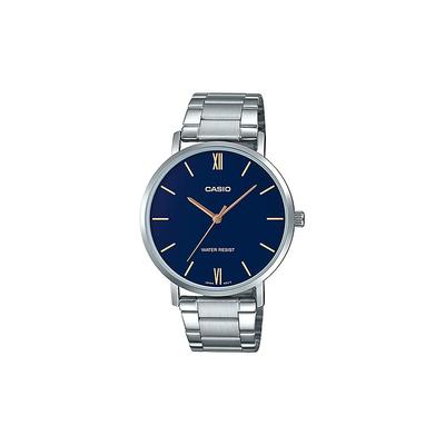 DRESS Series Ins Simple Style Fashion Trend Business Casual Versatile Waterproof Quartz Steel Strap Men's Watch Blue Dial MTP-VT01D-2B