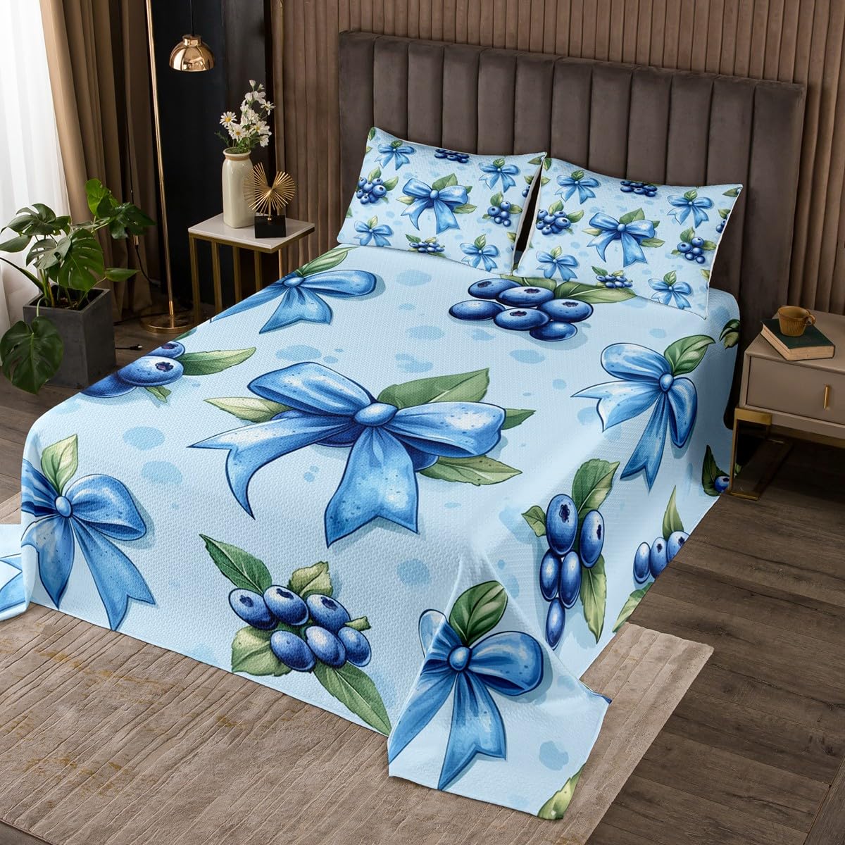 

Мультяшное покрывало «Черника» Летнее стеганое покрывало с тропическими фруктами Акварельный ботанический набор постельного белья с листьями и цветами для подростка, взрослого EU Single 135x200cm