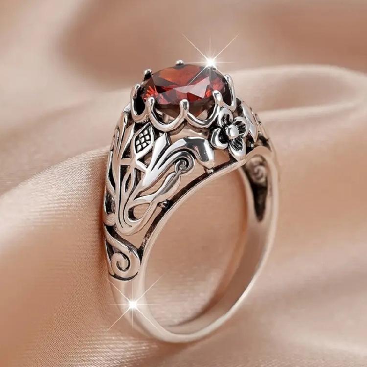 Roter Edelstein Gotischer Stil Ring Für Damen Herren Punk Mode Schmuck Retro Design Legierung Gefertigt Komfort Passform Bandgröße 7