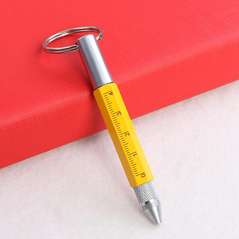 Multifunctional Outdoor Six-In-One Touch Screen Writing Short Scale Multi-Purpose Keychain Screwdriver Metal Gadget Pen
