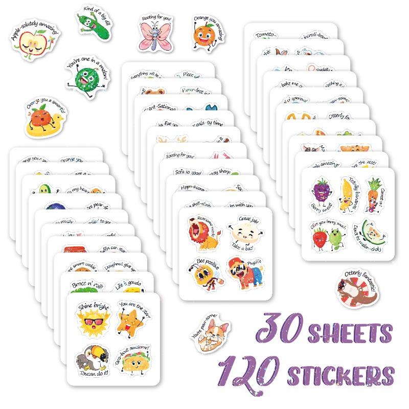 120PCS Encouraged Stickers Pun Homophonic Terrier Cartoon Fruit Cute Animal Kindergarten Enlightenment Kids Stickers