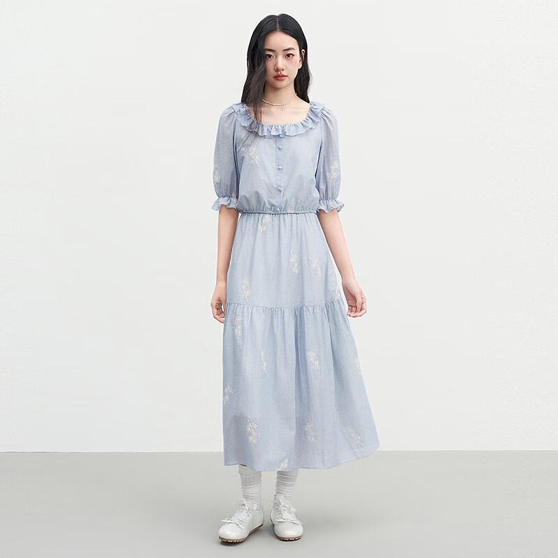 Leting Embroidered Elastic Waist Maxi Skirt