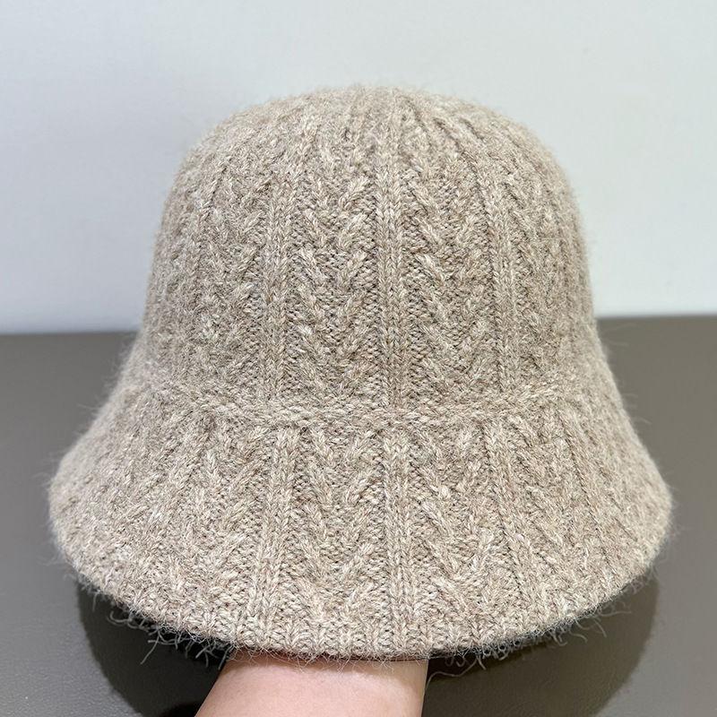 Retro Jednobarevný Klobouk Bucket Dámský Plyšový Pletený Klobouk Bucket Zimní Termální Klobouk Basin Dámský