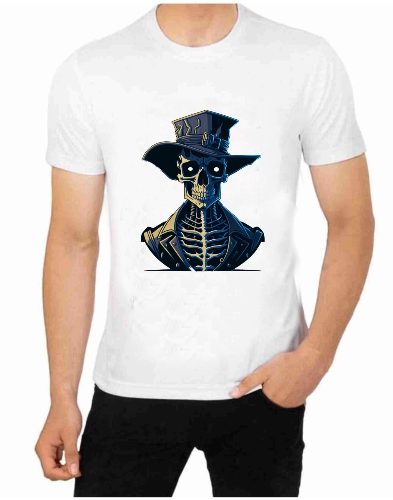 Skull Face Skeleton Hat Jacket Horror Scary Halloween art T Shirt S