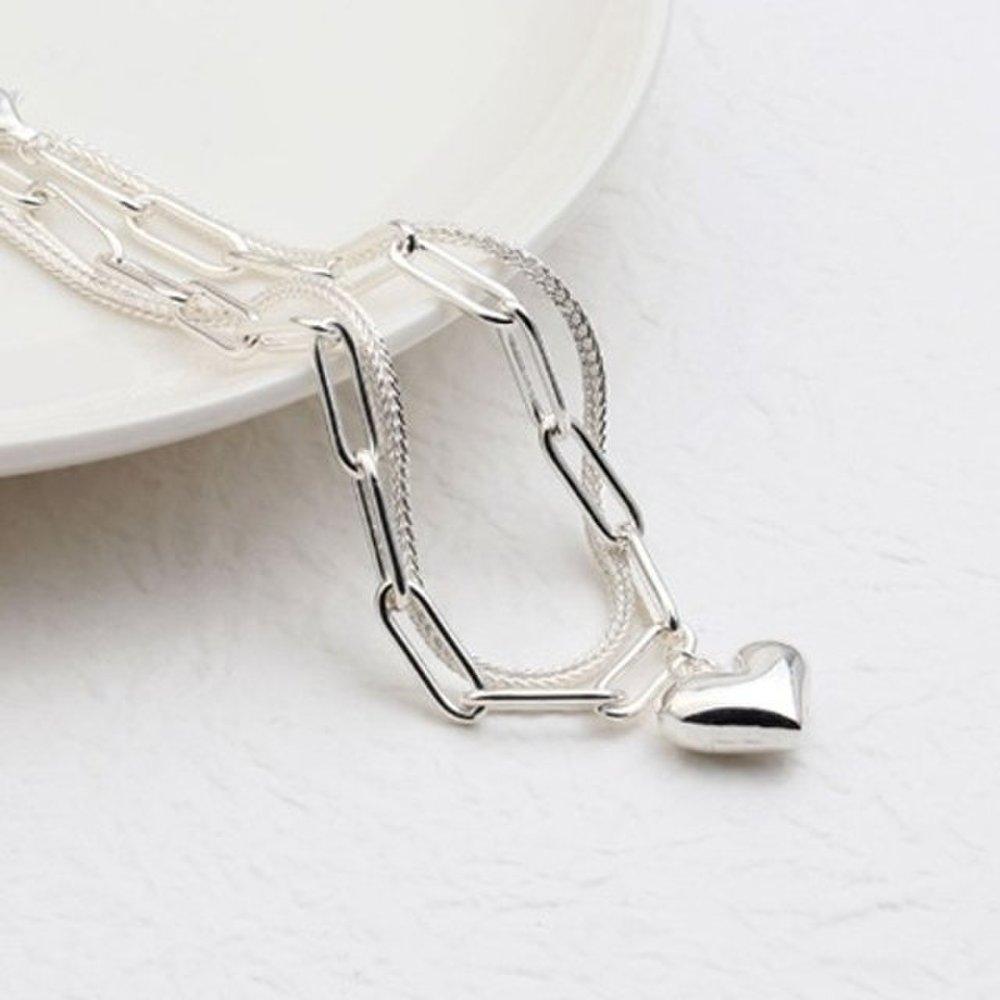 [As Little] Chain Silver Bracelet Silver 925 Two-Line Heart Layered Gift