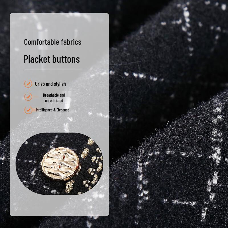 Qianlian Mid-Aged Women's Round Neck Plaid Little Fragrance Knit Cardigan