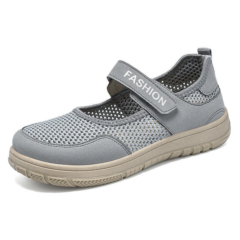 Shoes Women's Shoes Versatile Summer Velcro Flying Woven Casual Shoes New Flat Net Shoes Medium Old Mother Shoes