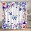 Floral Butterflies Shower Curtains Pink Blue Rustic Flowers Butterfly Plant Polyester Fabric Home Bathroom Curtain Bathtub Decor