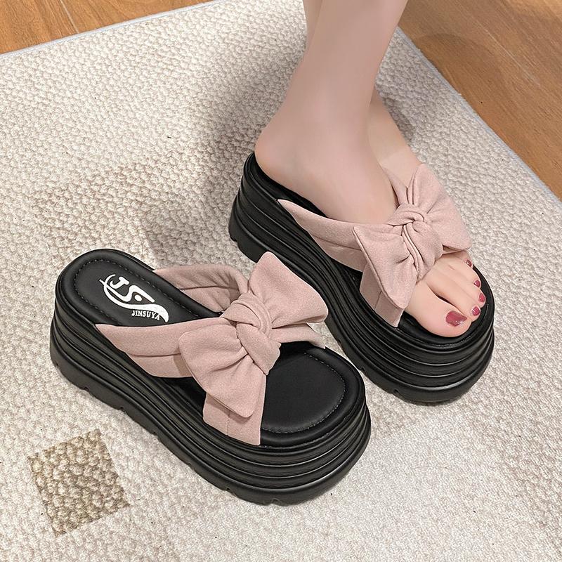 Fashion 8CM High Platform Sandals Women Summer Breathable High Heels Ladies Sneakers Wedges Chunky Butterfly-knot Slippers Sandals Mujer