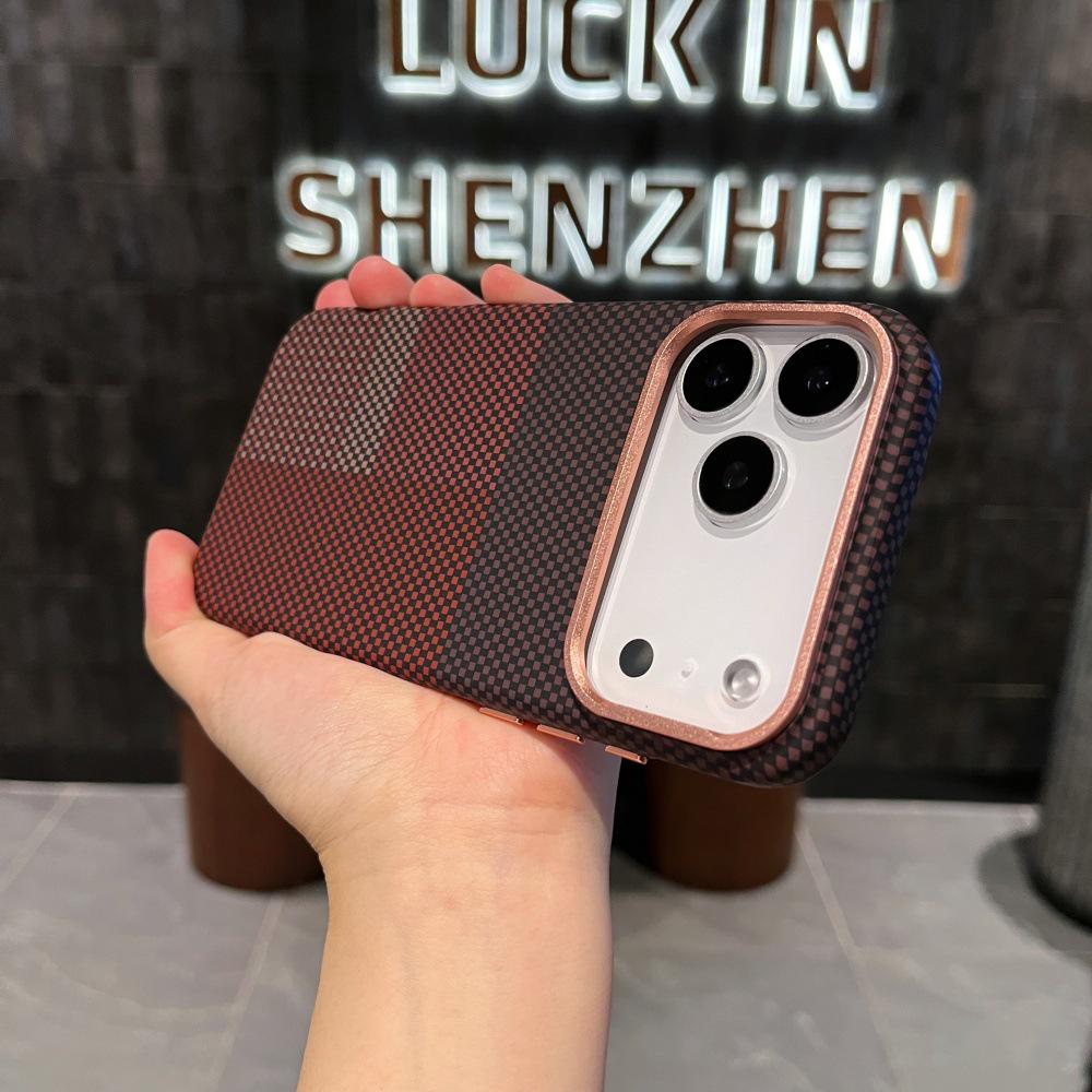 Sunset Golden Mountain Carbon Fiber Magnetic Case for iPhone 17 Pro Max - Full Coverage Metal Lens Protection