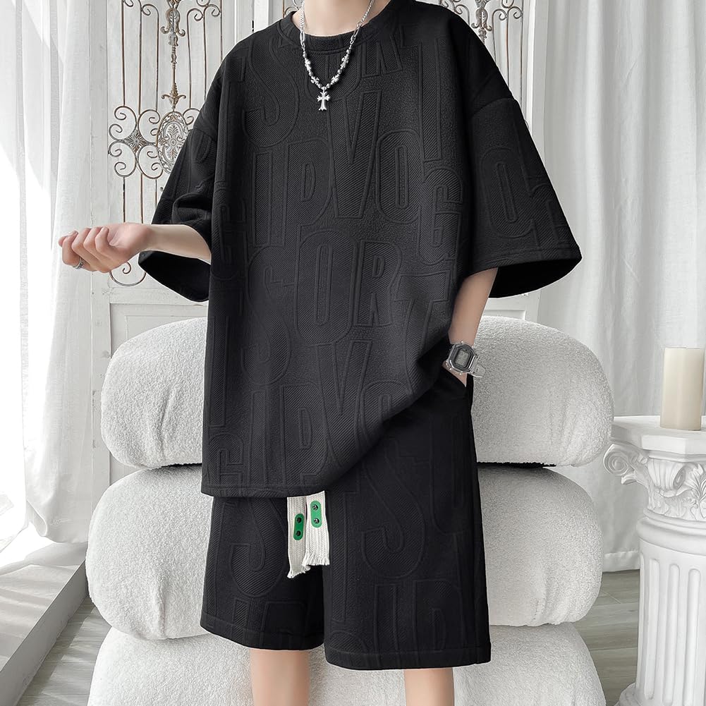 Yeecan Summer Clothing Short Sleeve and Plus Sizes Loose Stylish Top and Comfortable and Perfect for Sportswear or Size XL Men's Set, T-Shirt Pants,