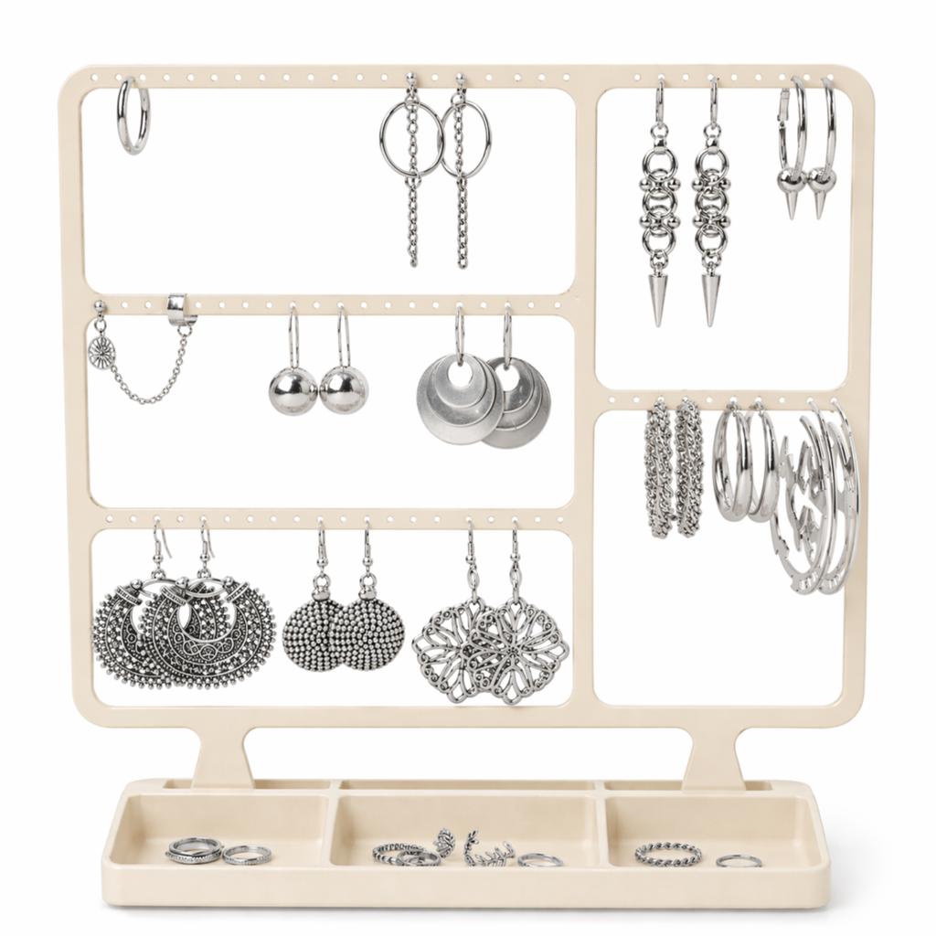 Beige Jewelry Organizer for Earrings and a Dressing Table Stand