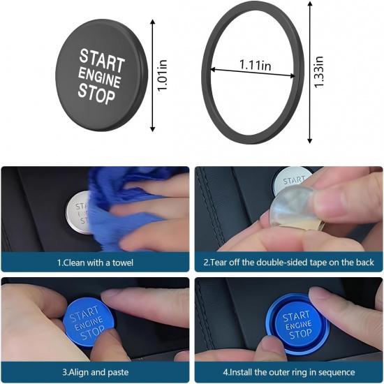 Mandark Car Engine Start Stop Push Botton Cover, Alumninum Vehicle Key Ignition Switch Knob Protector with Metal Ring Decal, Auto Decor Accessories