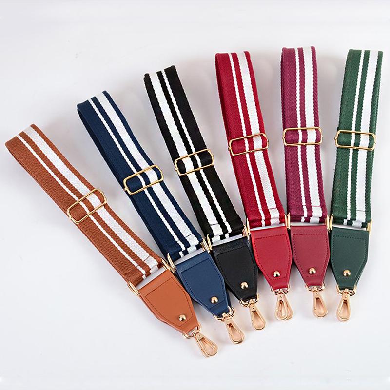 140cm Canvas Striped Bag Straps Crossbody Shoulder Bag Strap Adjustable Replacement Handbag Belts Band Accessories Gold Buckle