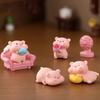 6Pieces Pink Pig Dolls Cartoon Animal Miniature Figurines for Car Rear View Mirror and Home Office Desktop Shelf Decors