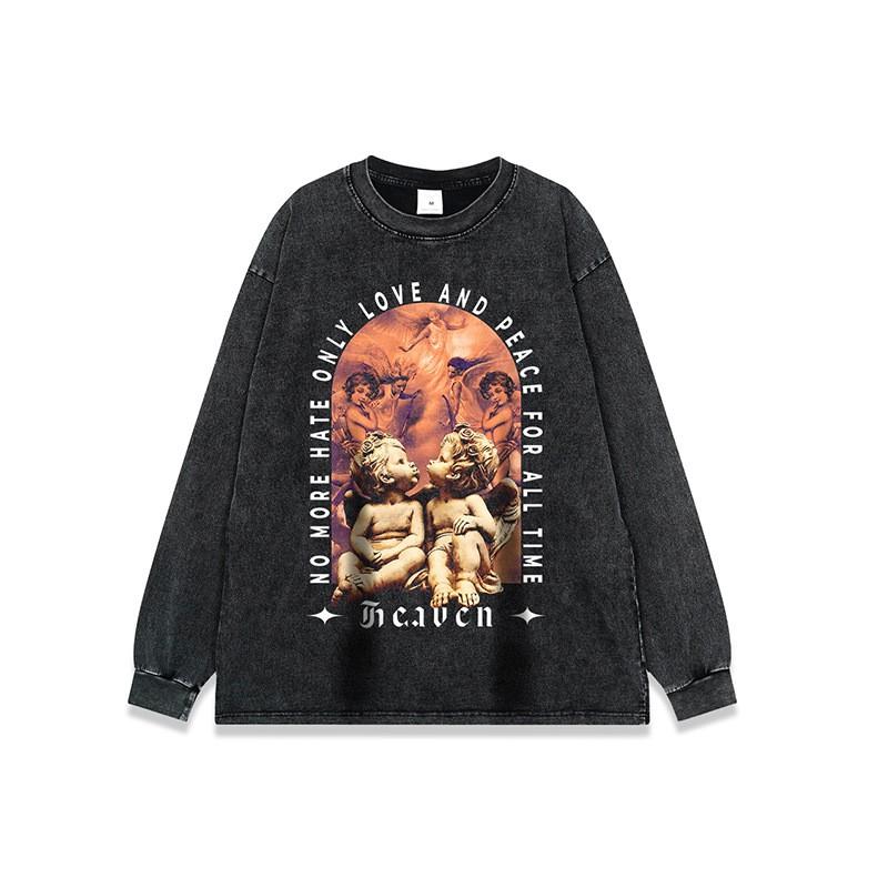 Vintage Washed Heavyweight Cotton Tee Couples - Oversized Retro Graphic T-Shirt Unisex Streetwear