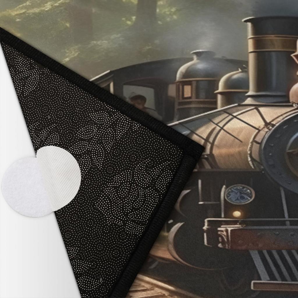 Half Round Door Mat, Steam Trains Non-Slip Half Circle Area Rug Railroad Forest Doormat Washable Durable Home Decor Half Moon Rug for Floor Indoor