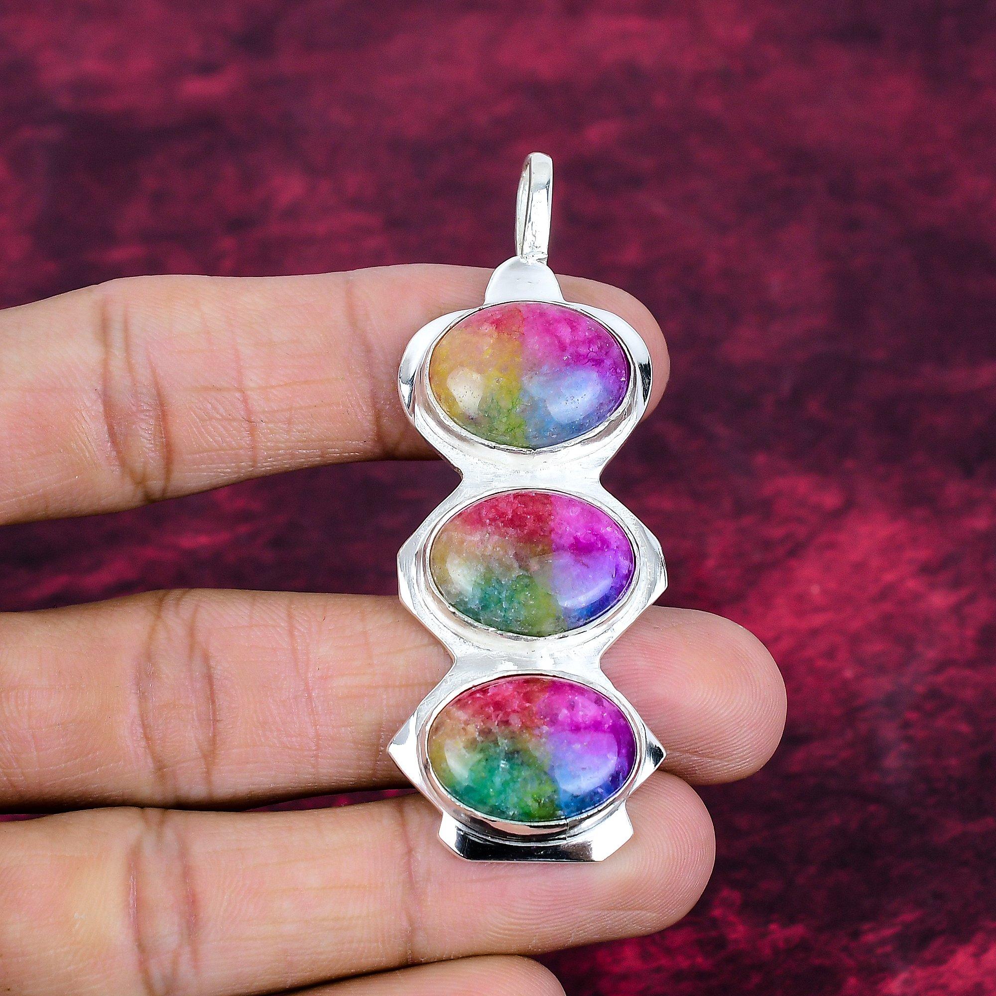

Rainbow Solar Quartz 925 Solid Sterling Silver Pendant, Handmade Gemstone Pendant Jewelry, Gifts For Wife Brand New Pendant 1.10 Inches