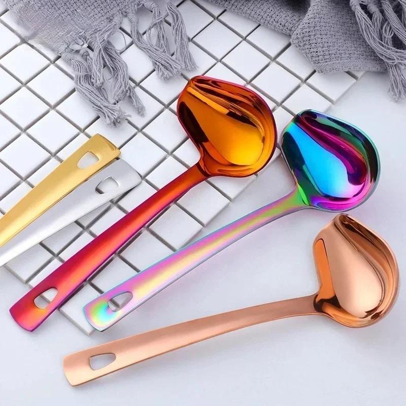 1Pc Stainless Steel Spoon with Multiple Colors Available Durable Soup Spoon Kitchen Supplies Dining Table Decoration Accessories