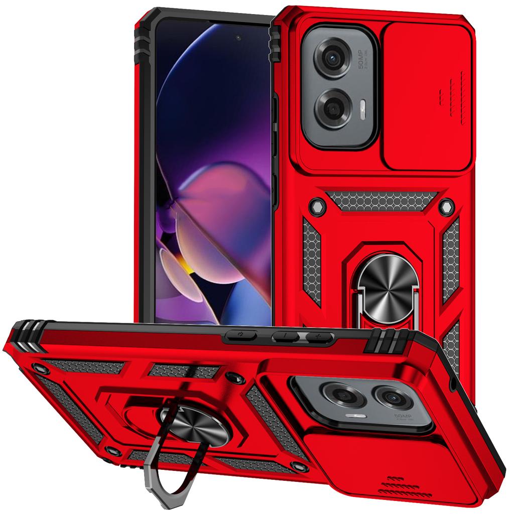 For Motorola Moto G Stylus 5G (2024) Case Ring Kickstand PC+TPU Phone Protector with Slide Camera Cover