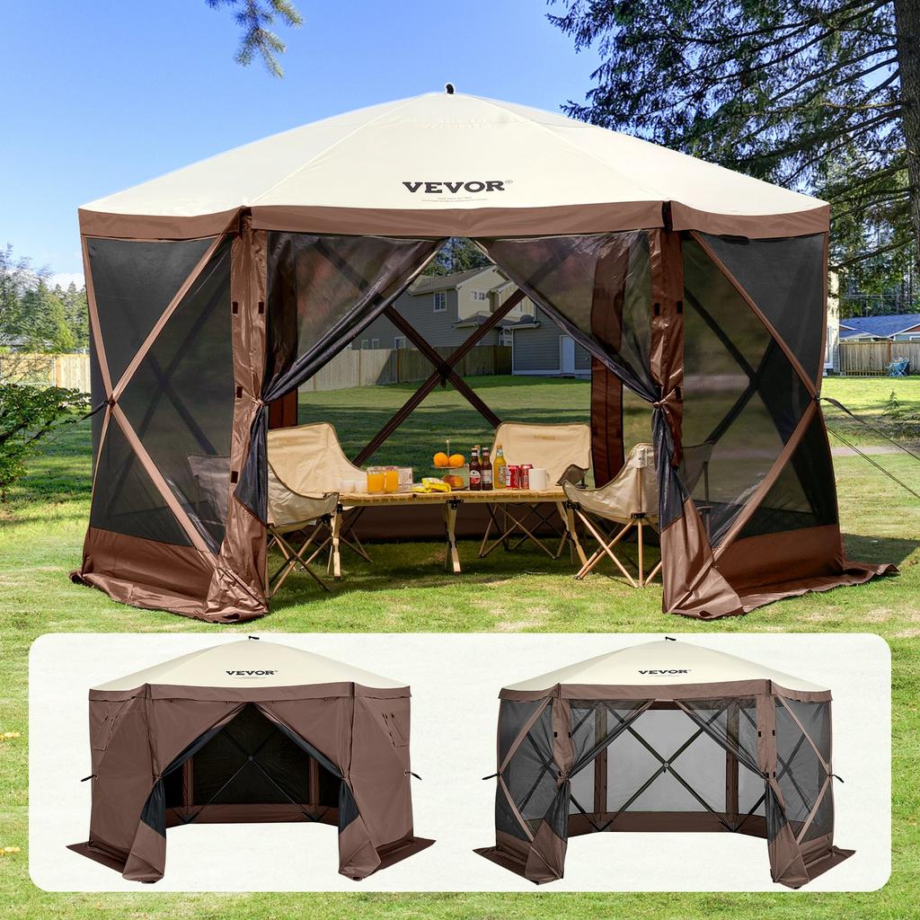 VEVOR Pop Up Gazebo Tent, Pop-Up Screen Tent 6 Sided Canopy Sun Shelter with 6 Removable Privacy Wind Cloths & Mesh Windows