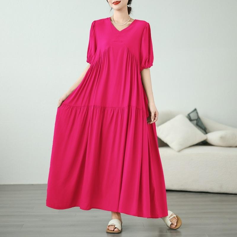 Short Sleeve Rayon Plus Size Vintage New In Dresses for Women Casual Loose Long Summer Dress