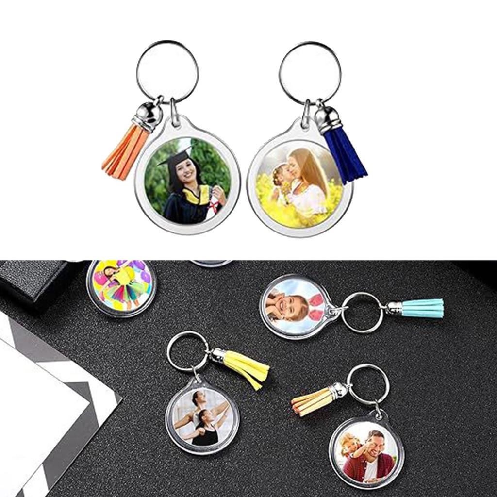 Pack of 50 Acrylic Round Frame Keychains Round Key Rings Jewelry Blank Photo Frame Keychain Ornament DIY Kit