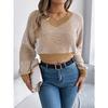 Women's Sweatshirt - Autumn/Winter Casual Striped Bell-Sleeve Pullover Cropped Knitwear