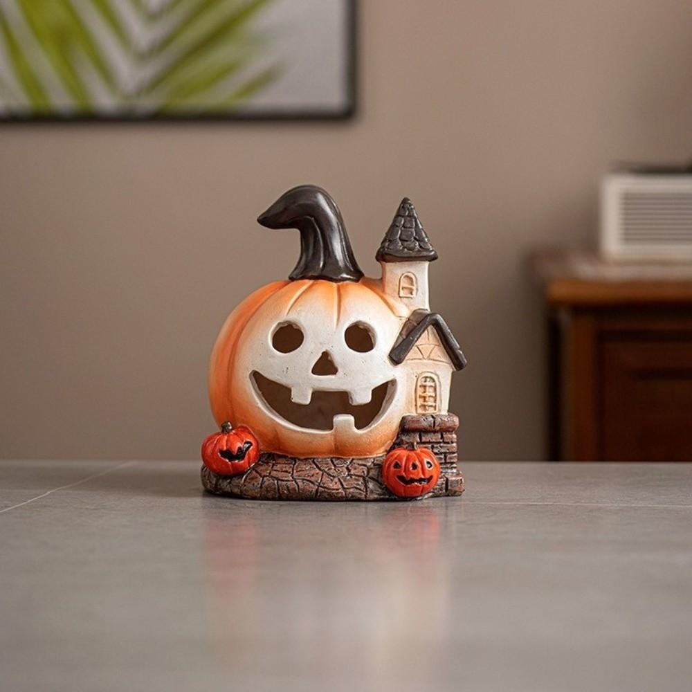 Resin Halloween Pumpkin House Scary Haunted House Ornaments Pumpkin Sculpture  Festival Decor