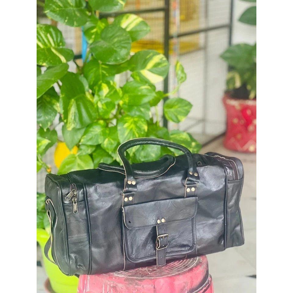 Real Vintage Goat Leather Luggage Duffle Travel Sport Gym Multiple compartments