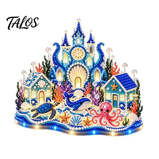 Handmade Desk Decor 3D Ocean Village Diamond Painting DIY Kit for Adults, Castle Art Craft Marine Life Projects Set, Rhinestone Mosaic Decoration Home