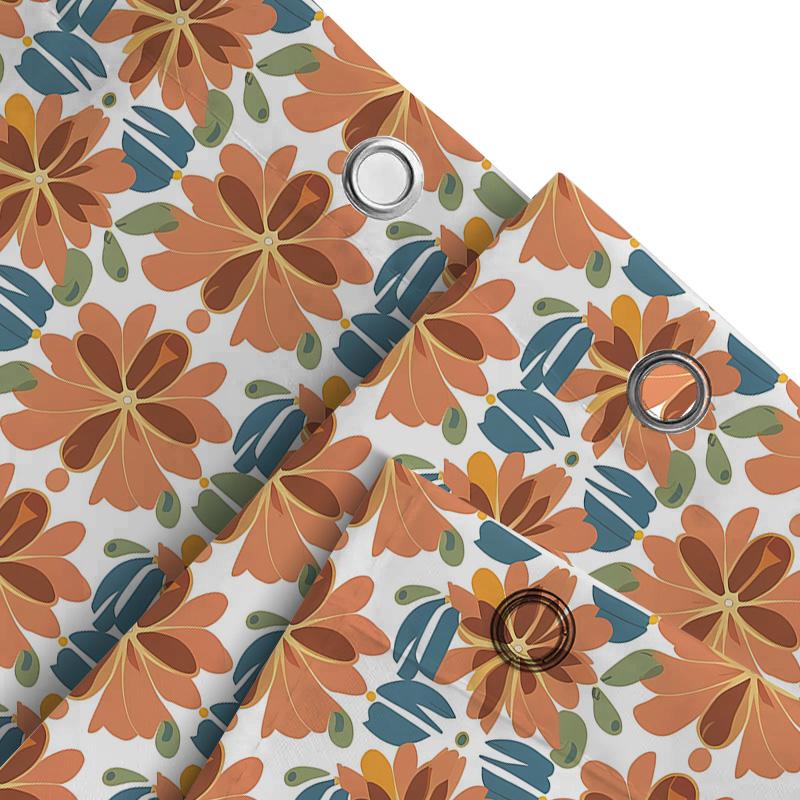 Floral Bathroom Shower Curtain Modern Pattern Design for Home Decor Orange Blue Color Block Striped Waterproof Fabric Size 72x84