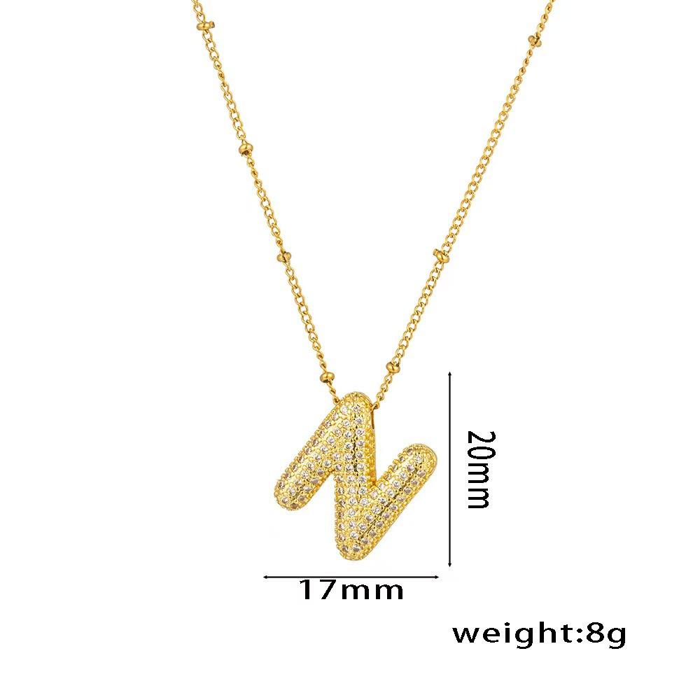 18K Gold-Plated Copper Necklace with Micro-Inlaid Zirconia & 26 Letter Pendant - Classic and Versatile European-American Jewelry
