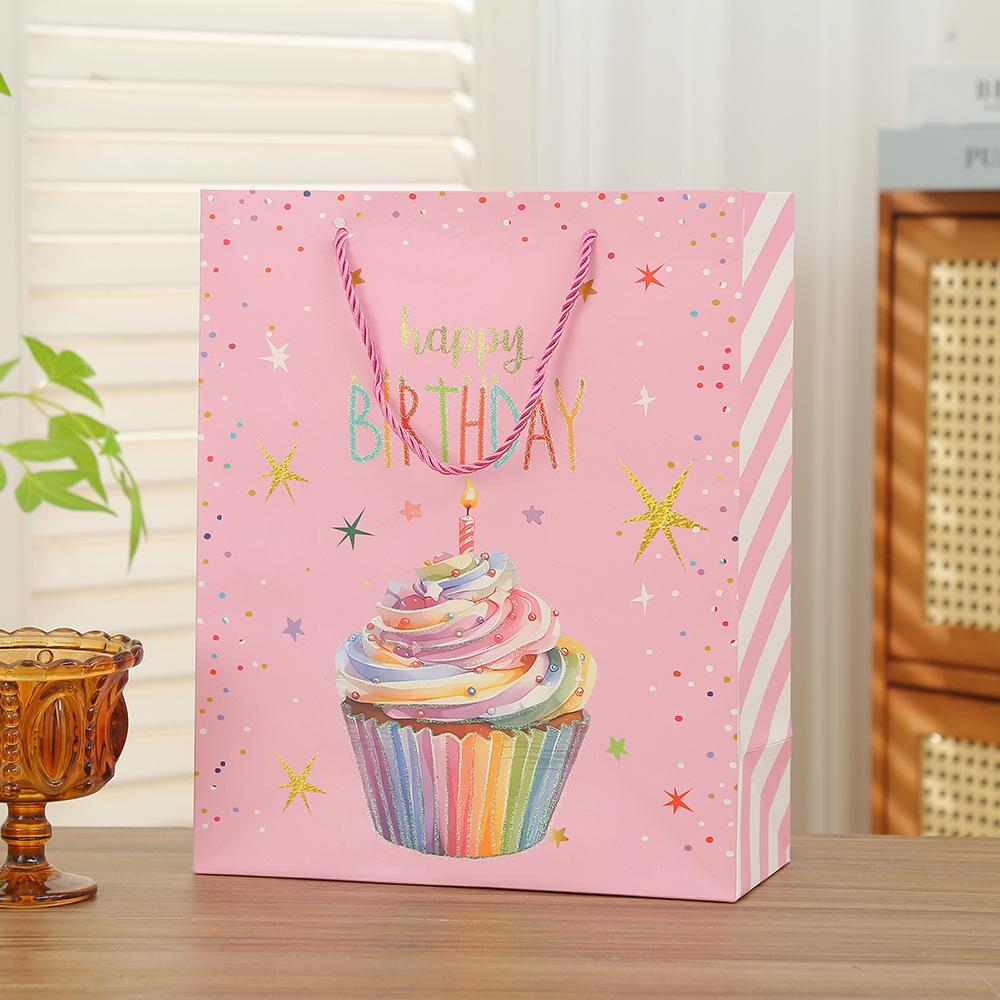 20pcs Gold Foil Party Gift Bags Paper Packaging Bags with Handles for Kids Birthday Party Cake Candy Dessert Gifts