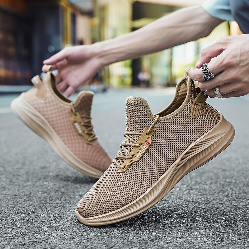 Große Herrenschuhe leicht und atmungsaktiv Fly-Woven-Mesh Freizeitschuhe einfarbig Kokosnuss-Schuhe Herren Outdoor-Sport Laufschuhe
