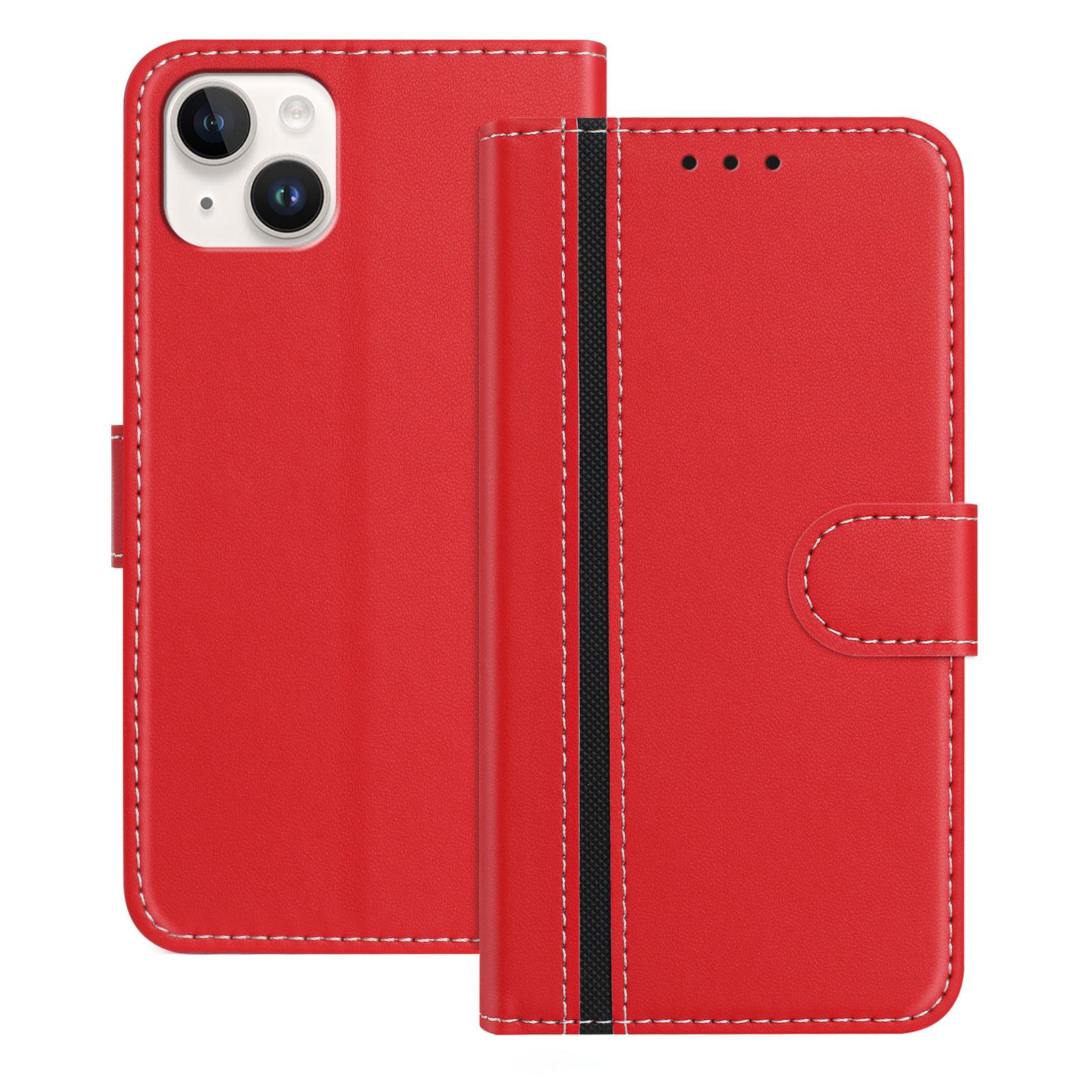 

For iPhone 15 Plus Phone Cases Wallet Stand Color Splicing Leather Cover with Magnetic Clasp Red