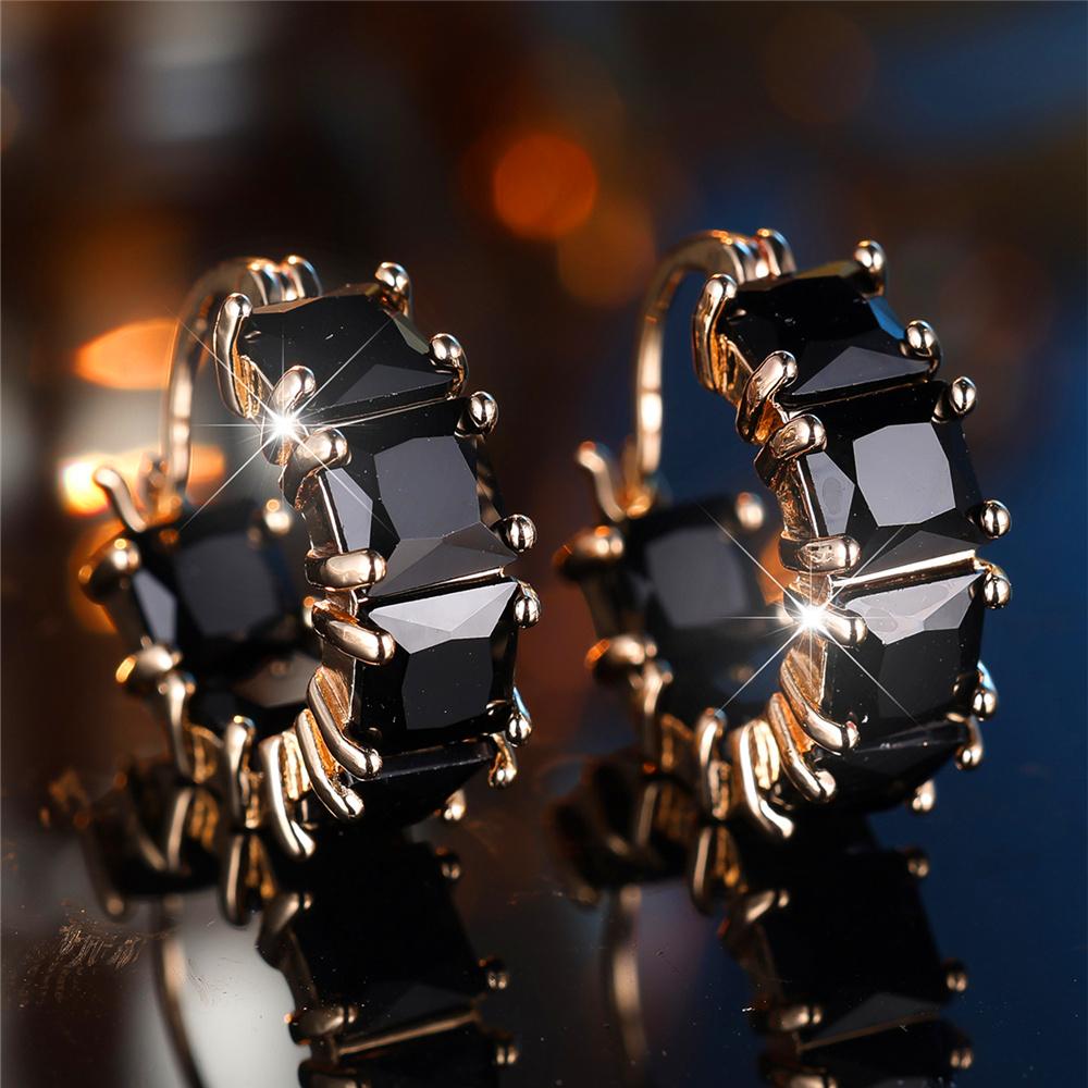 

Crystal Green White Blue Square Zircon Stone Hoop Earrings For Women Fashion Female Gold Color Wedding Jewelry чёрный