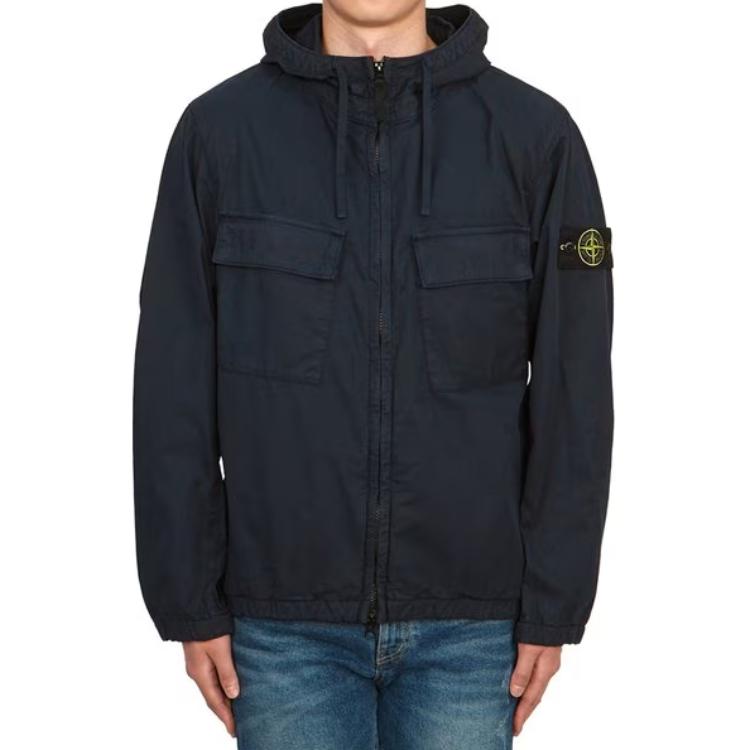 STONE ISLAND SS24 Pima Cotton Casual Solid Color Zip-Up Hooded Jacket With Double Pockets Long Sleeve Men Jacket Dark-Blue 801542610-V0020