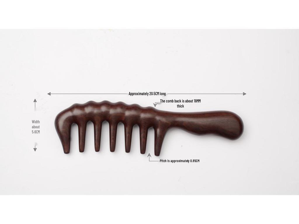 Ebony Ash Wood Wide-Tooth Meridian Massage Comb with Round Drum Handle