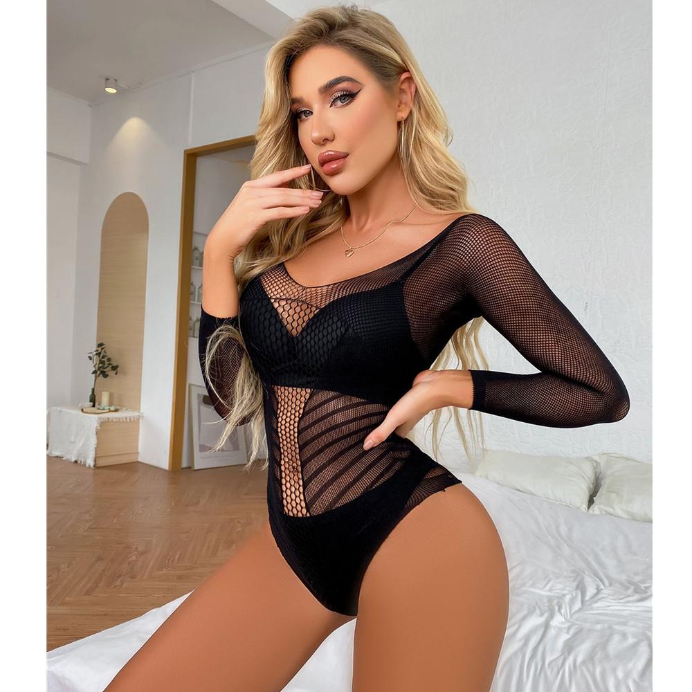 New Sexy Bodycon Lingerie Outfits Women Mesh Transparent Temptation Bodysuit Erotic Fishnet Slim Jumpsuit Costume Nightgown