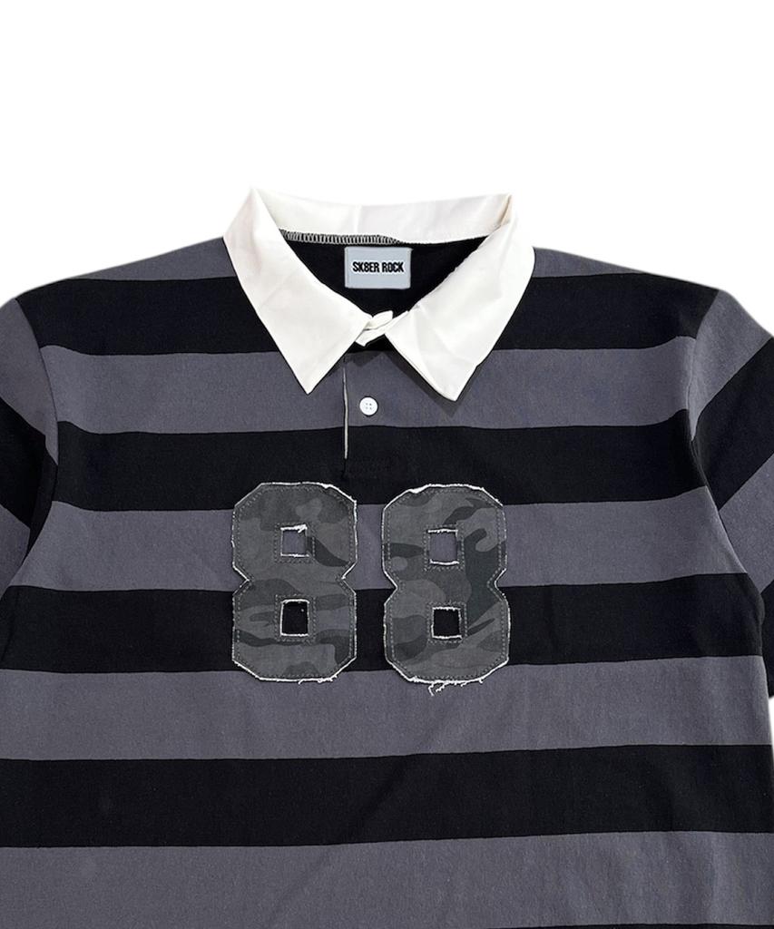 SK8ER ROCK 88 Stripe Rugby Shirt ((Gray*Black))
