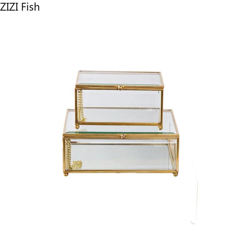 BRCreative Nordic style Home Dressing table organization Glass jewelry storage box Retro decoration Jewelry display TransparentEY