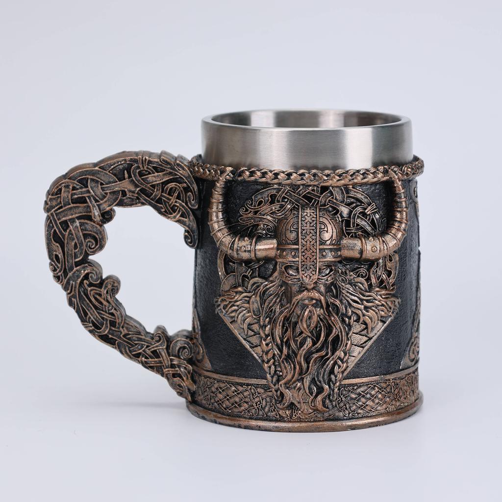 Cross-border medieval retro beer cup resin stainless steel coffee cup creative viking mug bar ornament