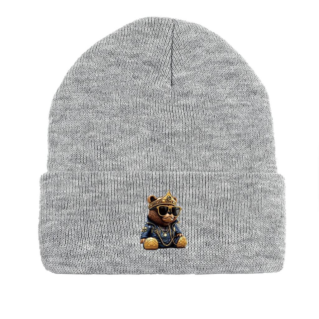 Die kleine Bär mit dem Kronen-Patch Trendige Mütze Einfarbige Strickmützen Warm umgeschlagene Mützen Elastische Skull Cap für Frauen Männer Herbst & Winter