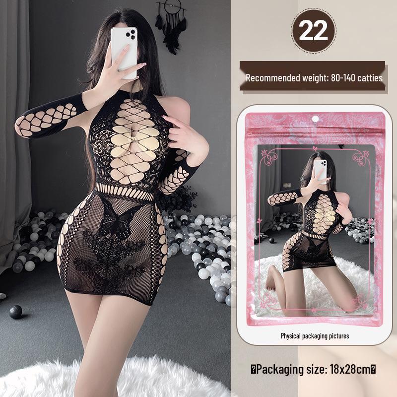 Linlinting Plus Size Sexy See-through Cutout Bodysuit with Open Crotch Stockings Set